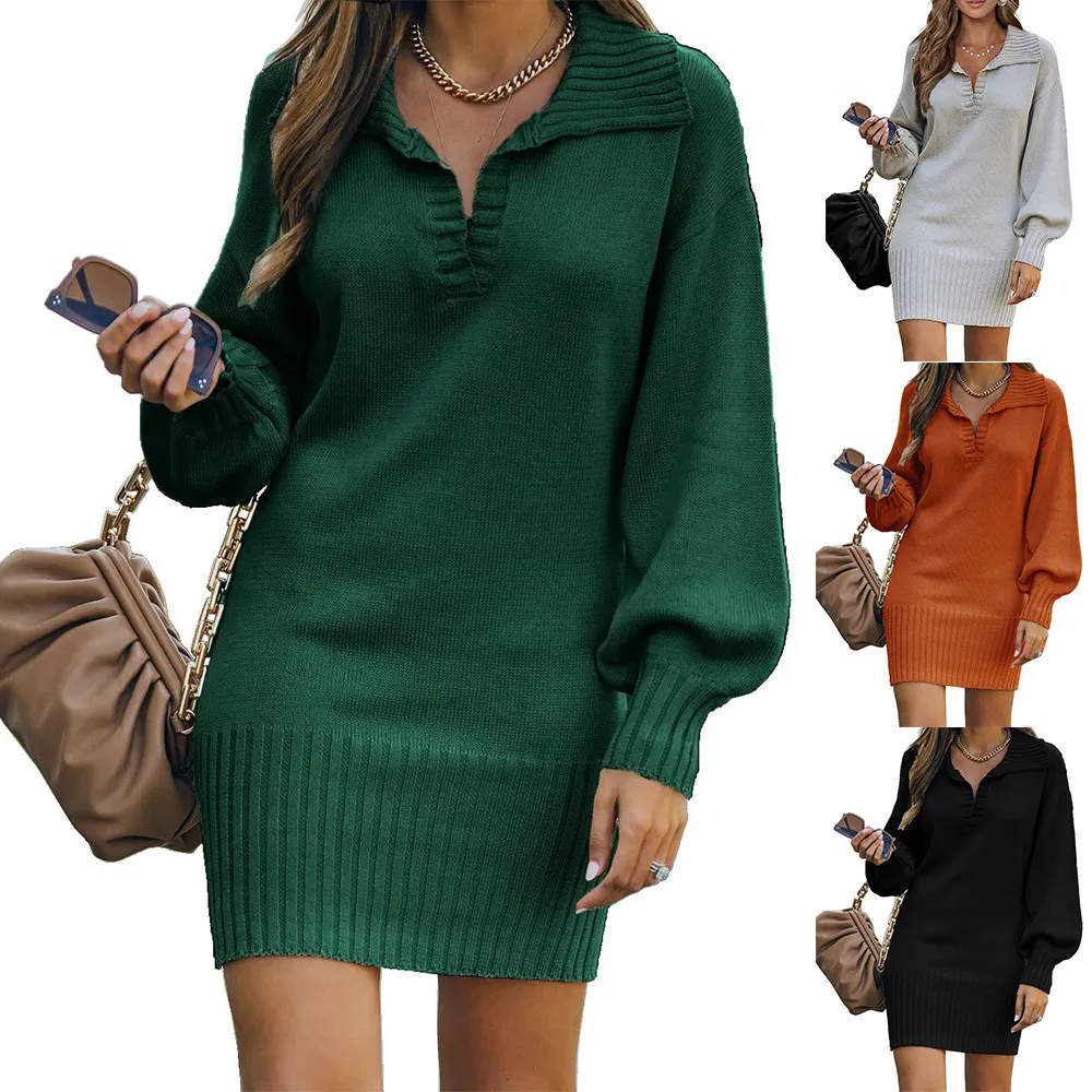 Women's Cable Knit Hoodie Dress: V-Neck Mini Sweater Dress, Solid Color  Ribbed Lightweight for Daily Use