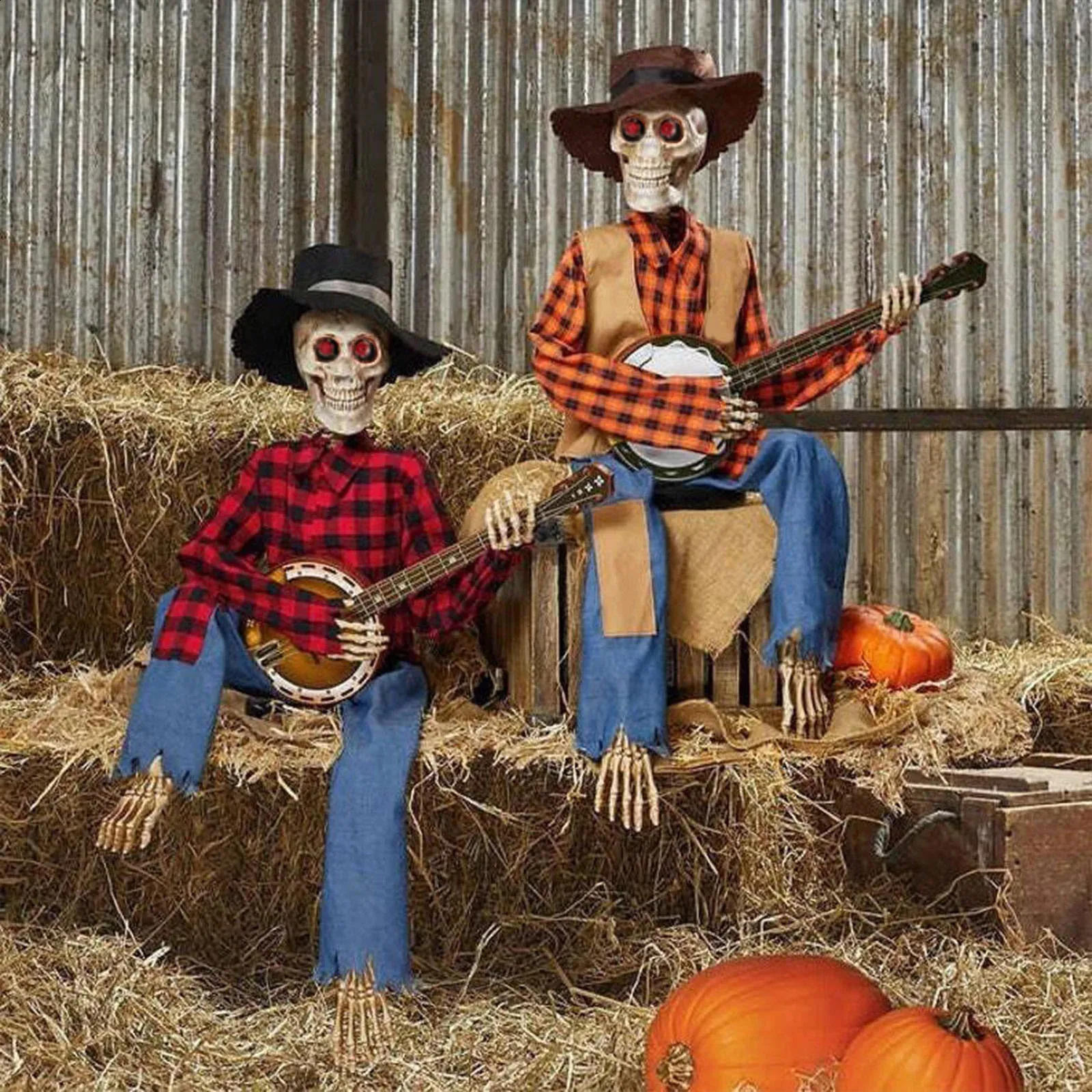 2 Sorcières Squelettes Halloween 100x60 Cm | Yeux Lumineux + Son Effrayant | Activation Vocale | Pour Jardin, Extérieur - 8