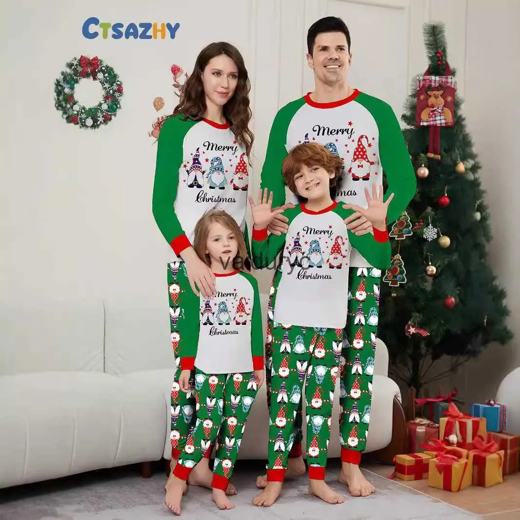 Matching Family Christmas Pajamas - Santa Claus Print, Green Long ...