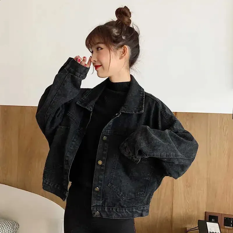 ジャケット・アウター black color short denim jacket Womens Short Sleeve Denim Jacket Chic Cropped Blue From