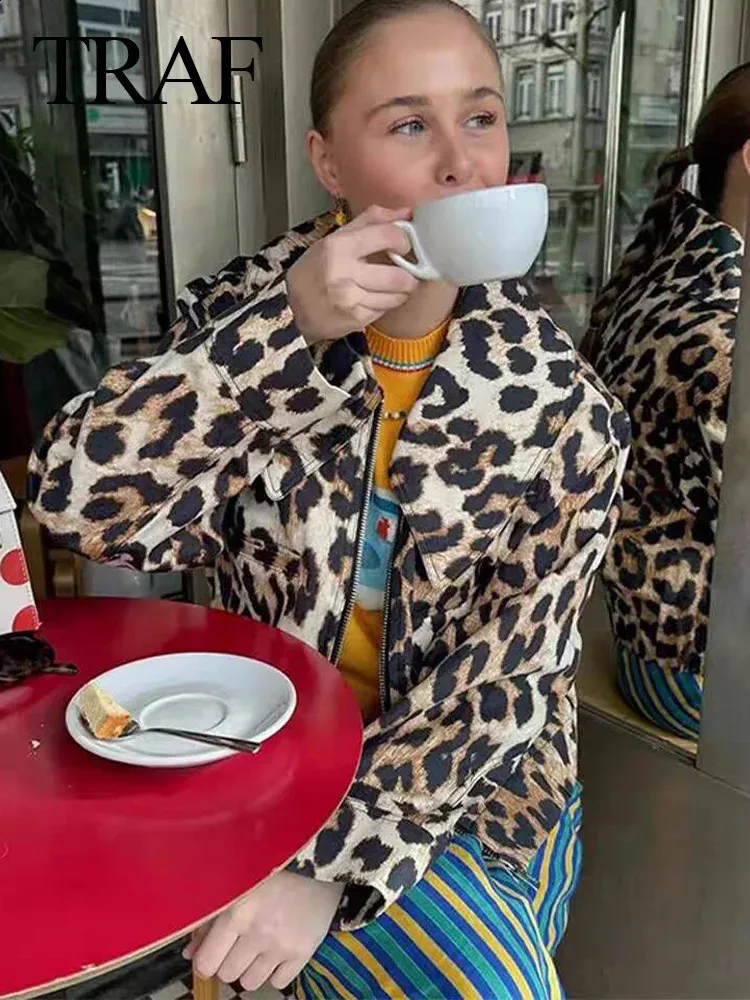 Vintage Leopard Print Spring Coat: Womens Cropped Bomber