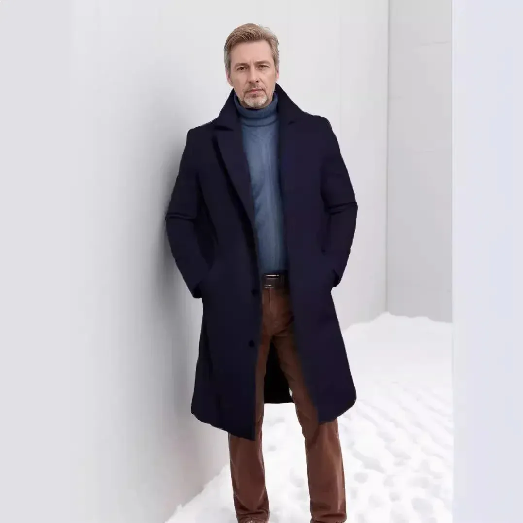 Premium Men's Single Breasted Wool Coat: Warm & Stylish Autumn