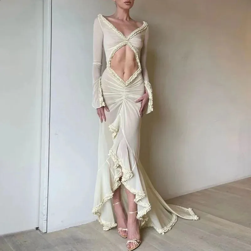 Sheer Beach Dresses: Mesh Bodycon Maxi Dress Elegant Ruffle Lace Long Sleeve V Neck Split Gown, Beach Vacation Wear From Charm_clothes, $18.84 | DHgate.Com Sheer Beach Dresses: Mesh Bodycon Maxi Dress Elegant Ruffle Lace Long Sleeve V Neck Split Gown, Beach Vacation Wear From Charm_clothes, $18.84 | DHgate.Com