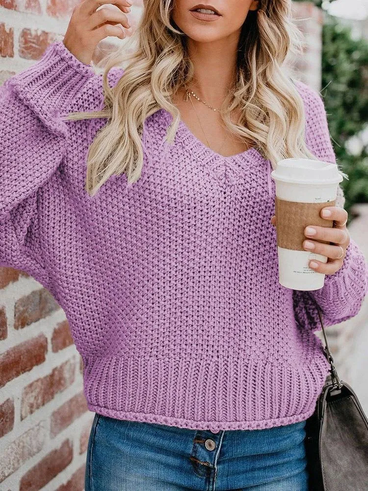 Women's Autumn/Winter crochet sweater: Loose Fit V-Neck