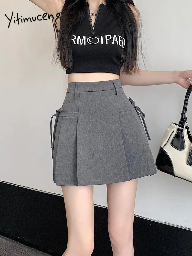 ★ MISEKI SEOUL★ Waist pocket bag mini skirt LIGHT GREY MS Korean Skirt Outfits: Chic Mini Skirt High Waisted, Pleated
