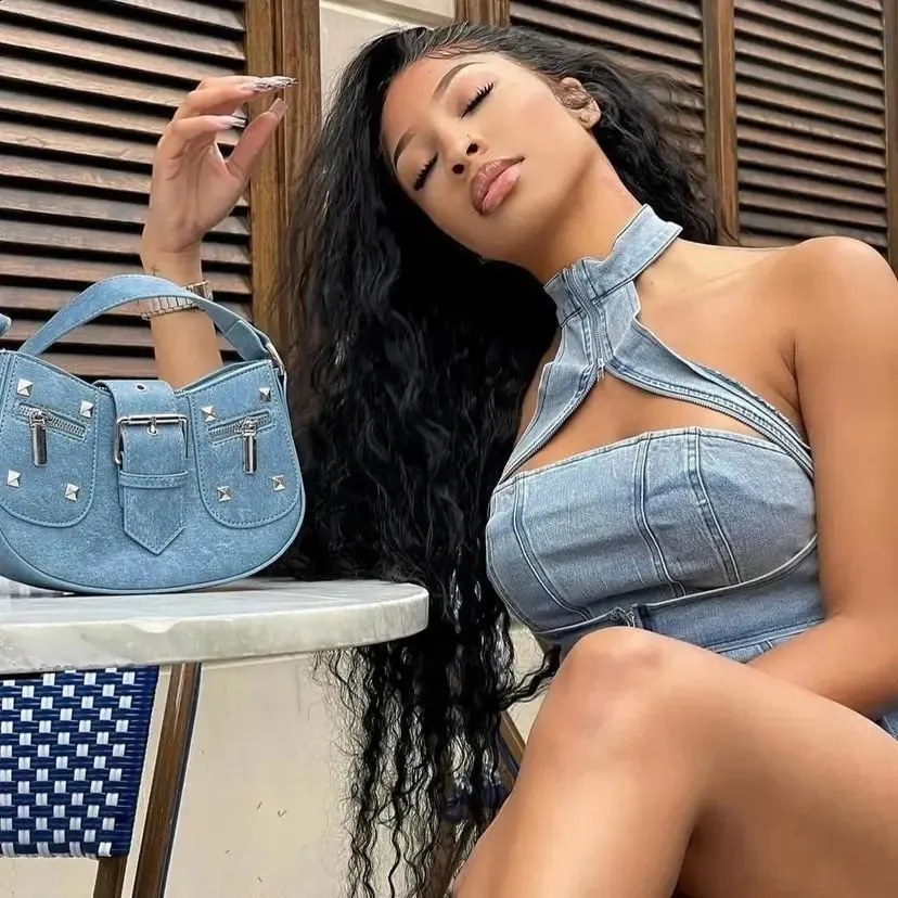 Sexy Two-Piece denim skirts for women Club Matching Set with