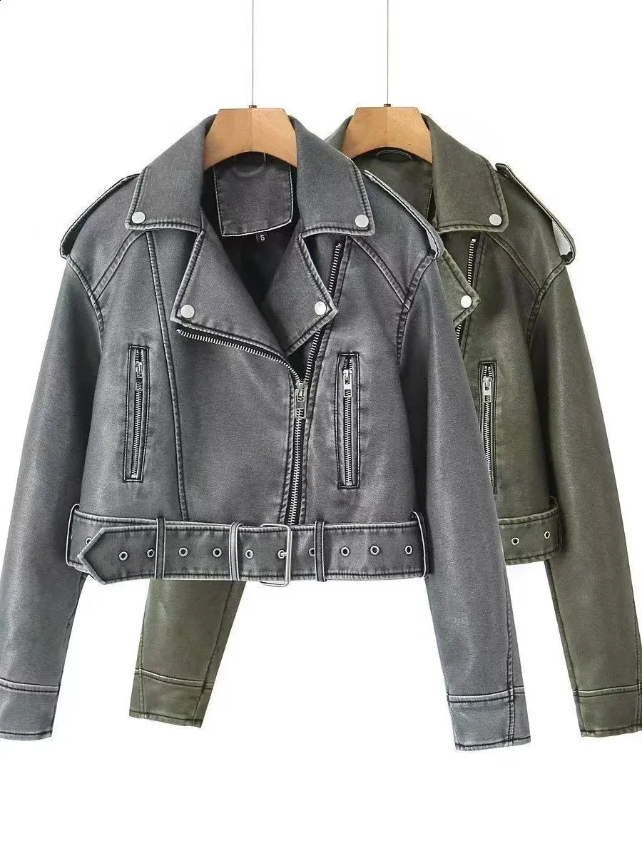 Vintage Faux Leather Biker Jacket: Autumn Womens Moto Coat
