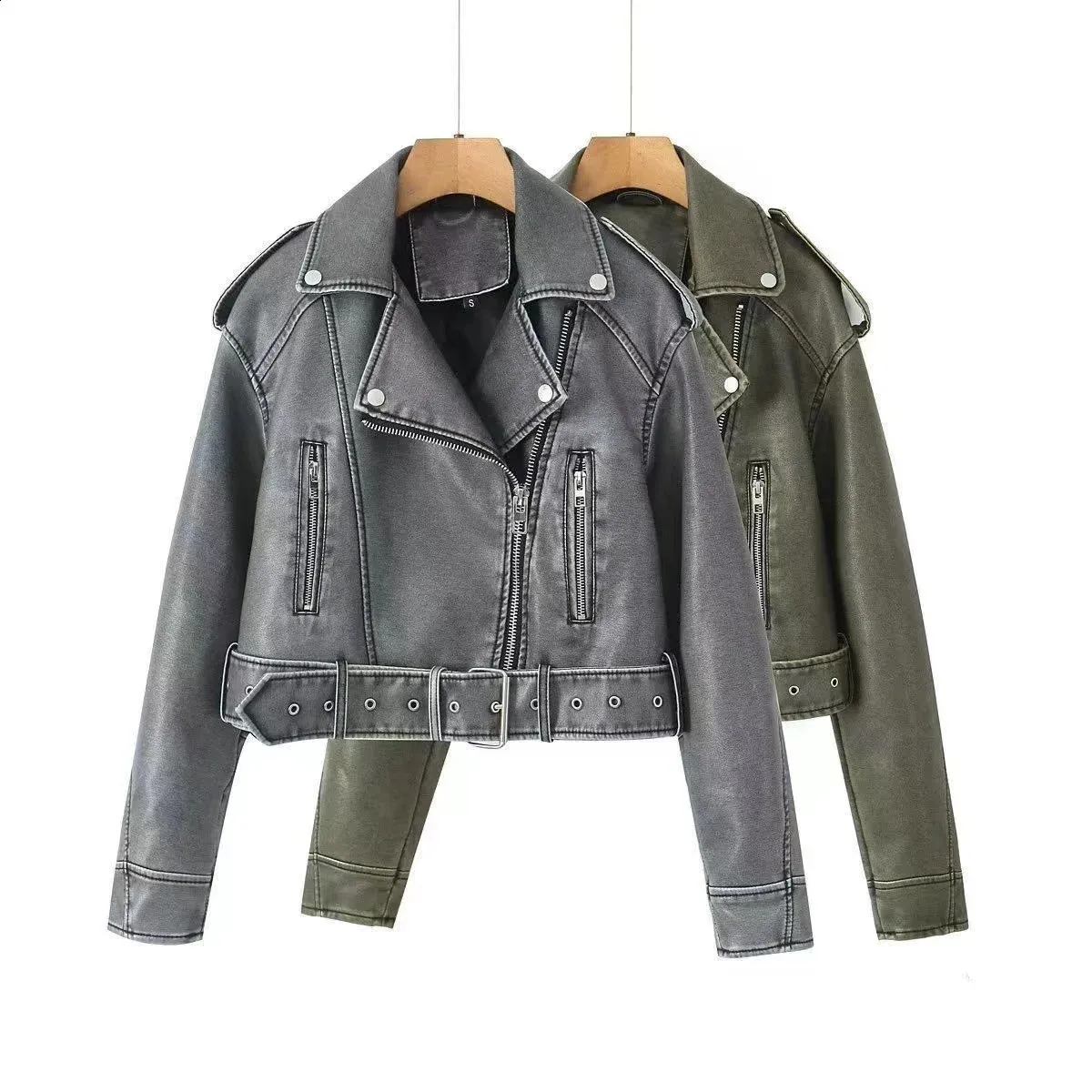 Vintage Faux Leather Biker Jacket: Autumn Womens Moto Coat