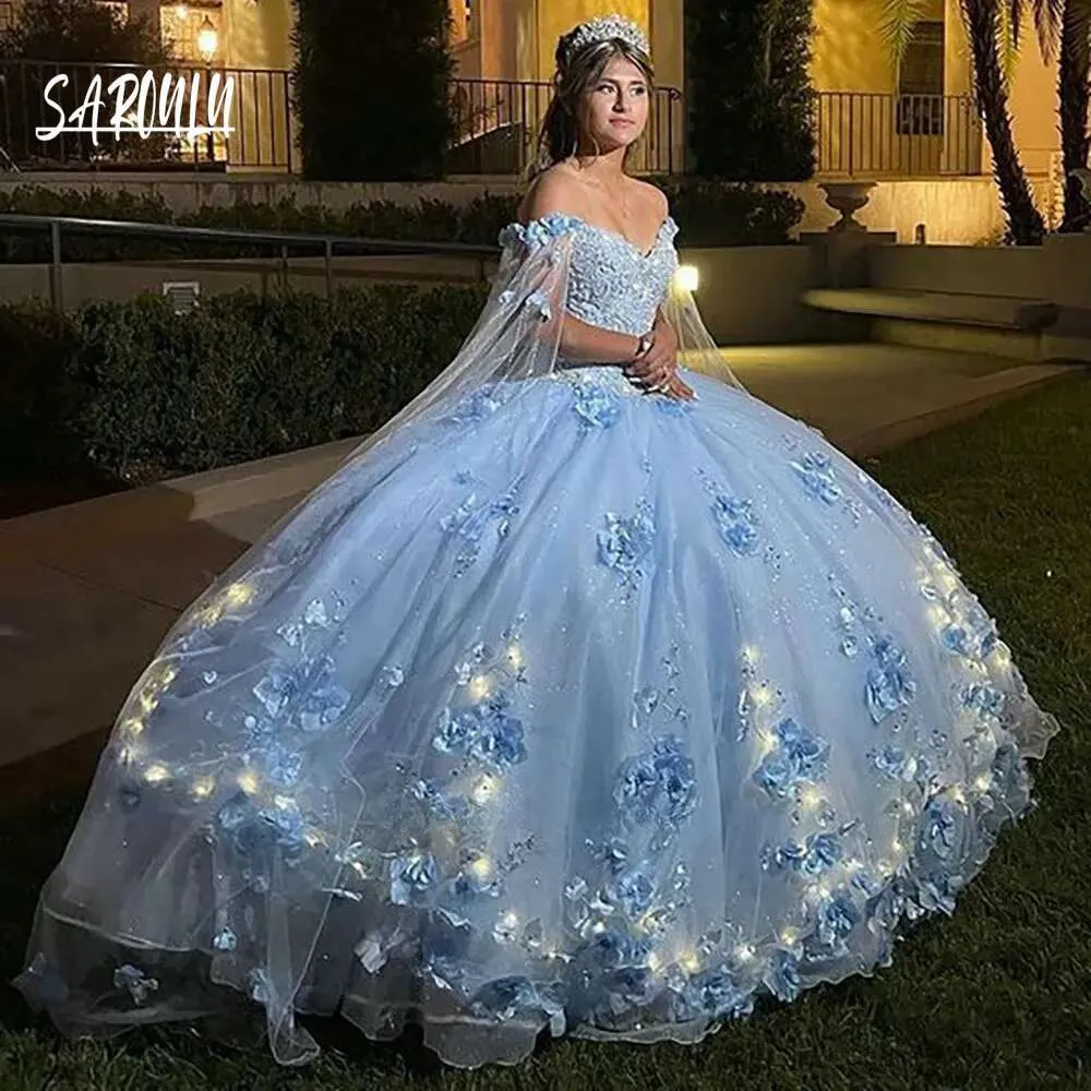 Light Blue Sequin Gown Elegant Applique Ball Gown Perfect For
