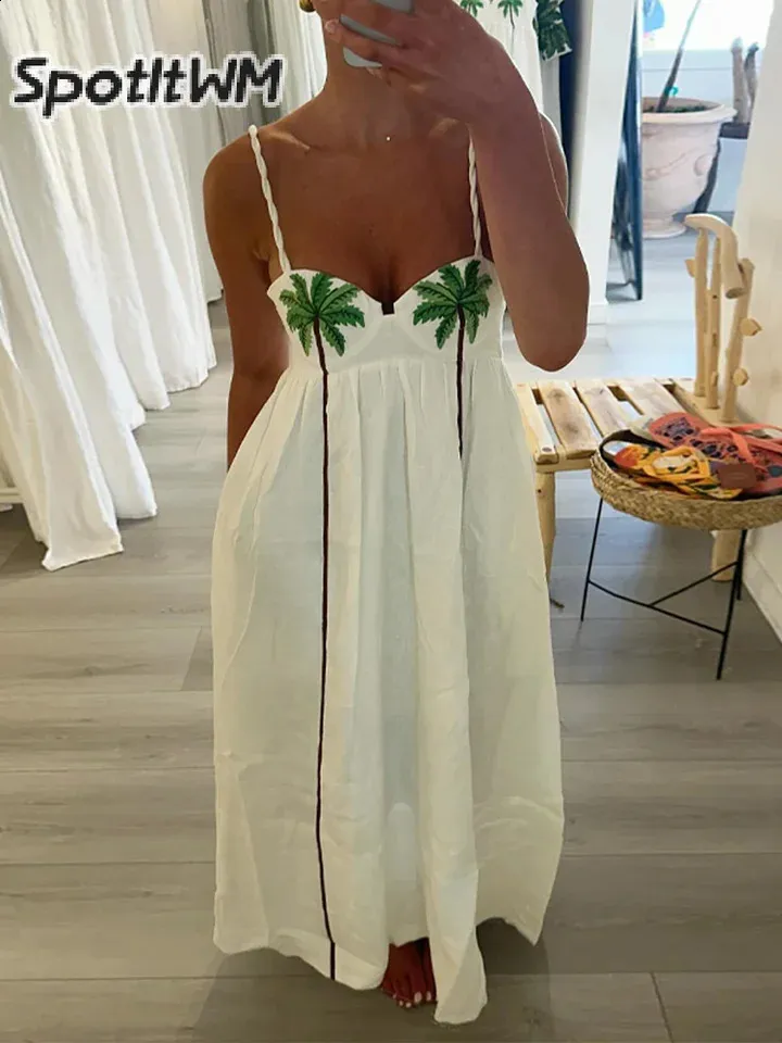 Coconut Tree Printed Loose Sling maxi dress for Women - Sexy Strapless Sleeveless Robe for Summer Beach Parties and Holidays (240823) Coconut Tree Printed Loose Sling maxi dress for Women - Sexy Strapless Sleeveless Robe for Summer Beach Parties and Holidays (240823)