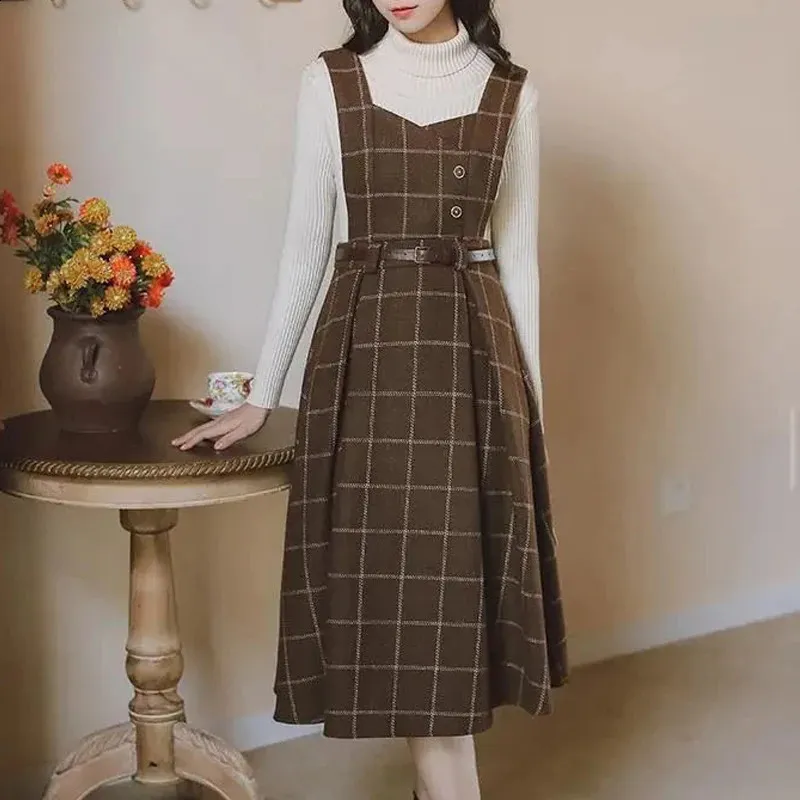 brown metallic dress The Evette Zip Front Midi Dress In Mocha Brown Tartan