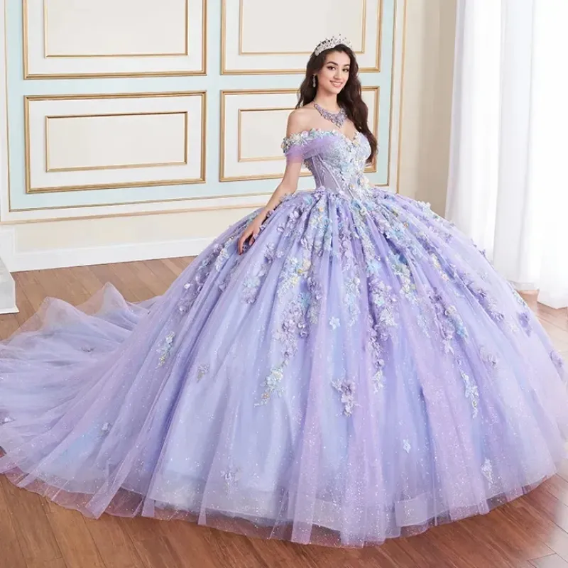 lavender and gold quince dress Off-Shoulder Quinceanera marriage for lavender royal purple purple quinceanera dresses
