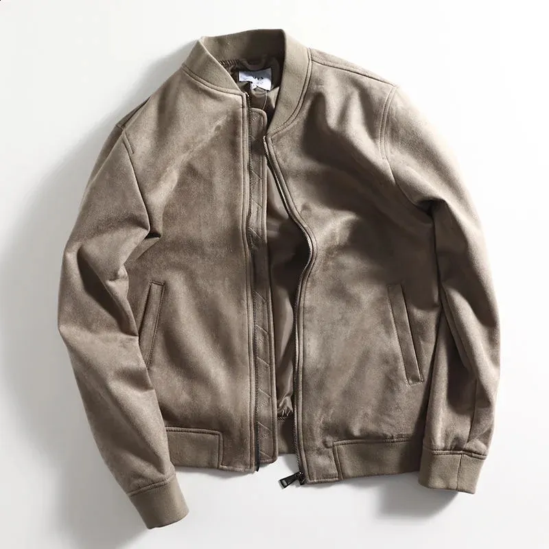 Mens Suede Leather Brown Suede Baseball Jacket For Spring And Autumn Outdoor Casual Wear Sizes S XL 240823 From Domainstore 45.54 DHgate.Com