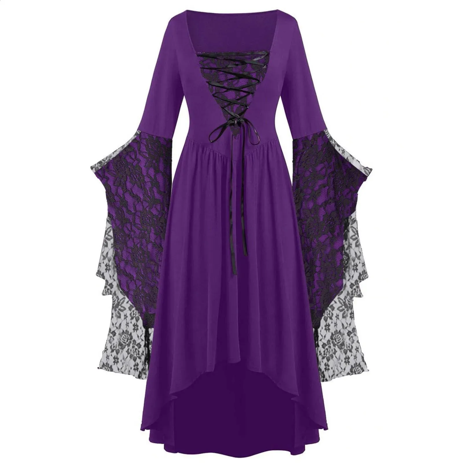 Vintage Gothic Witch Dress for Women - Cold Shoulder, Butterfly Sleeves, Plus Size - Perfect for Halloween, Carnival, and Party - Style 240823
