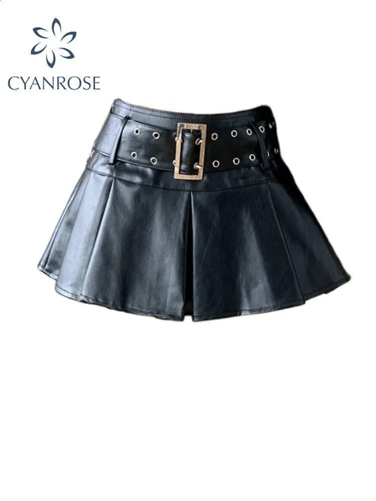 Women's High-Waisted Leather Mini Skirt, Black Vintage Y2K Punk Streetwear