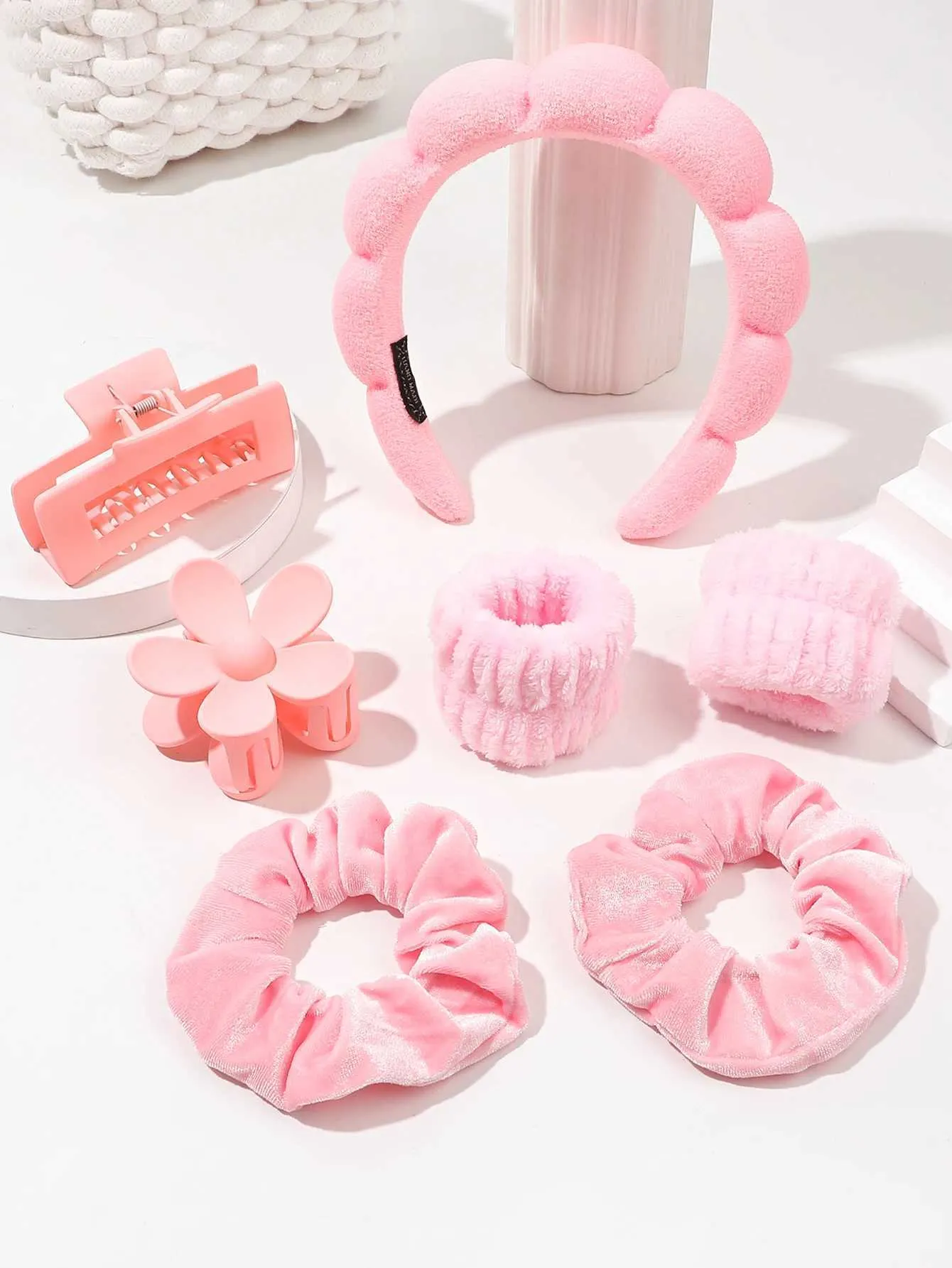 Spa Headband Set with Wristbands Hair Clips Ties Skincare Essentials Amazon.com : TLUXX 4-Piece Spa Headband & Wristband Set  main image 3