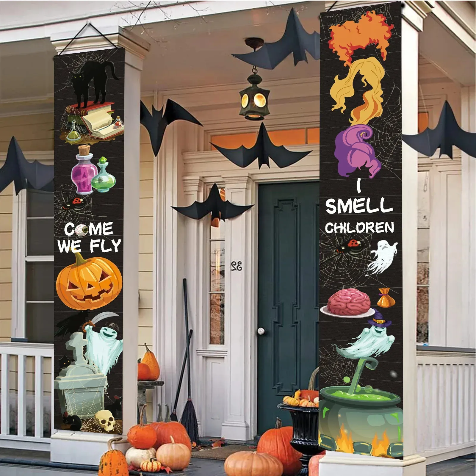 Halloween Party Banner Decorations - Pumpkin Witches Sign 118 Inch Paper Banner