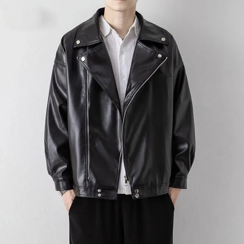 【MODERNIF】Int Biker Leather Jacket Men's Leather oversized leather biker jacket - Trendy