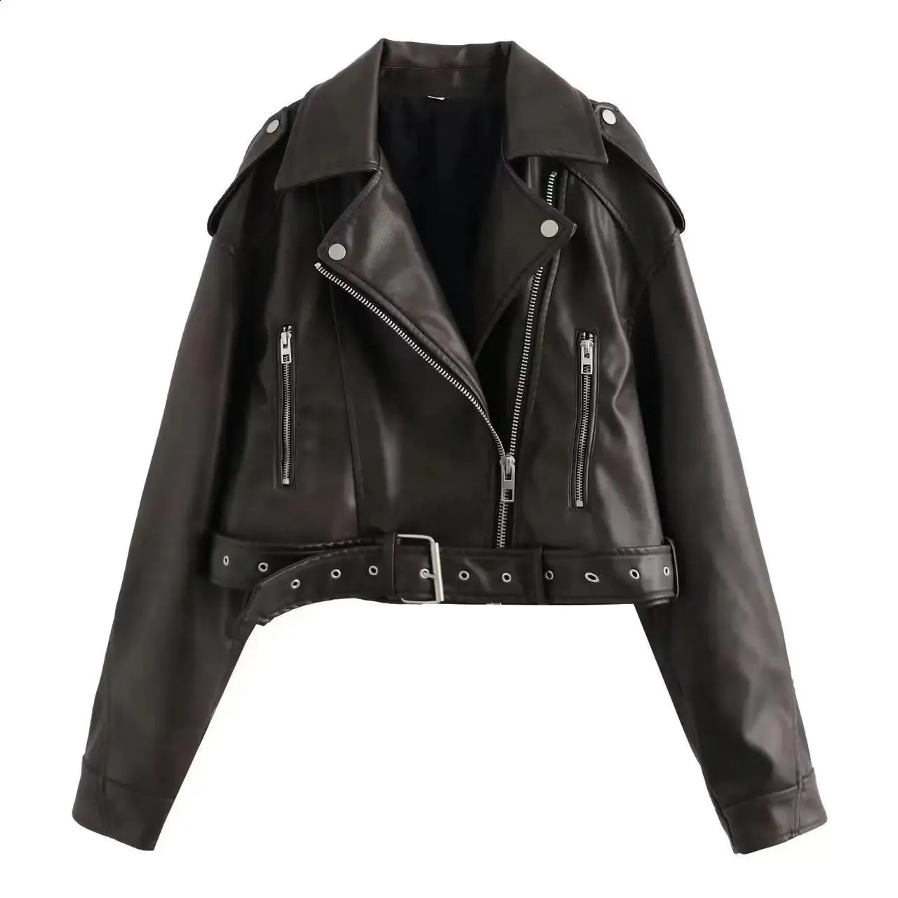Vintage Faux Leather Biker Jacket: Autumn Womens Moto Coat