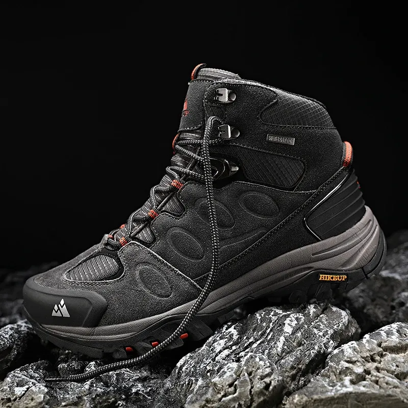 HIKEUP Hoher Herren-Wanderschuh, Winterschuhe, Schnürschuhe, rutschfest, Outdoor-Sport-Freizeit-Trekkingschuhe, wasserdicht, Wildleder_voghion.com