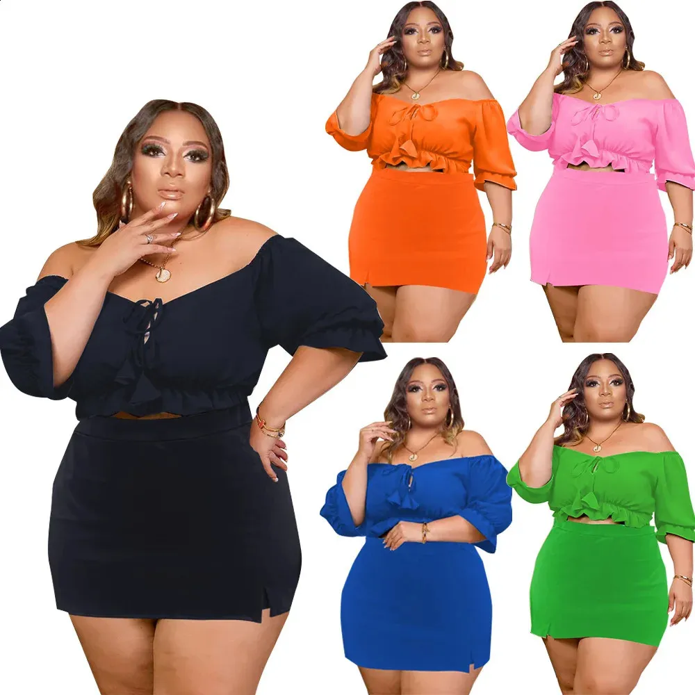 Plus Size Women Clothing Sexy Off Shoulder Two Piece... From Mysticastore,  $28.99