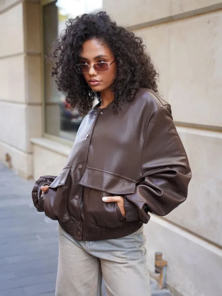 Womens Leather Jacket O Neck, Single Breasted, From