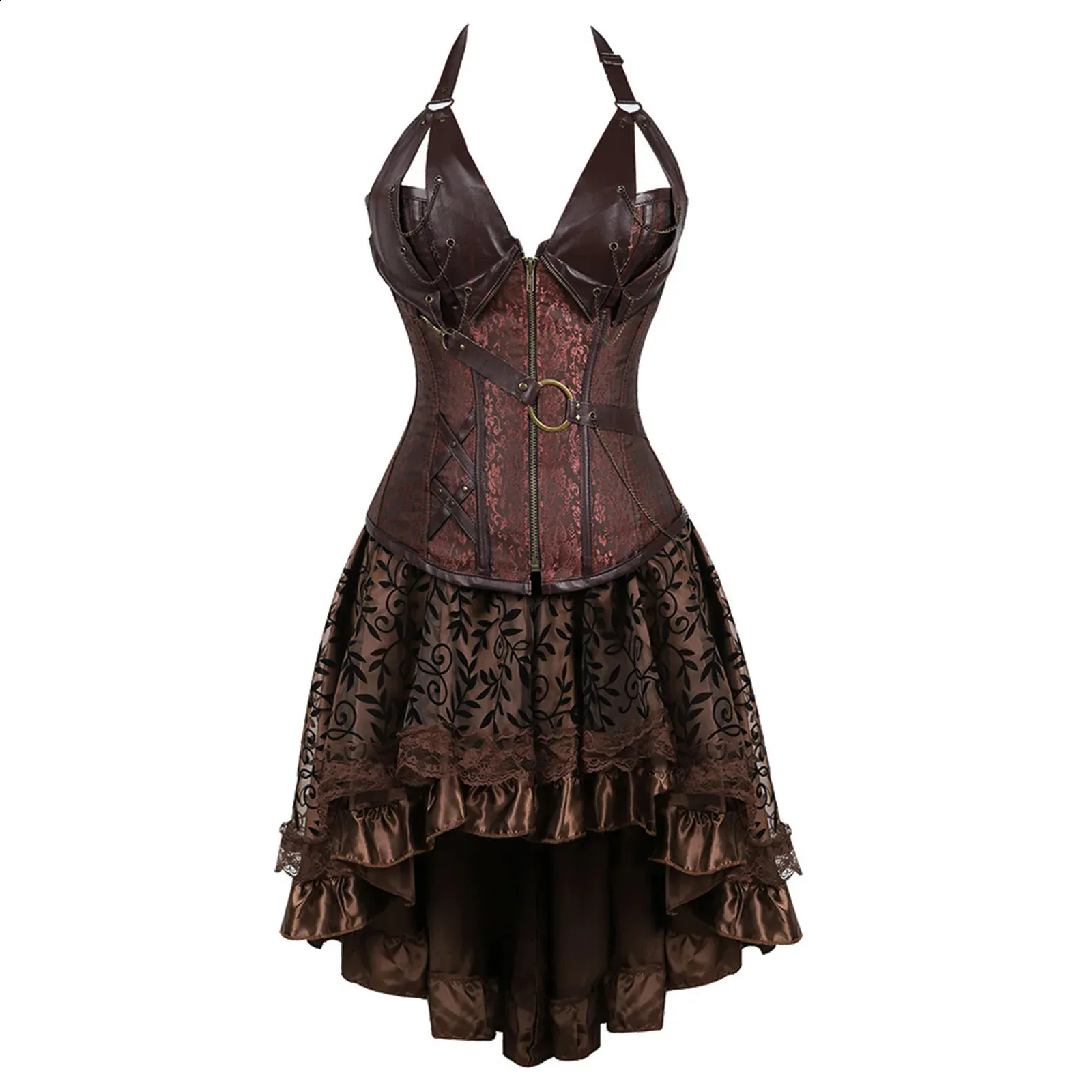 Brown Pirate Tight Corset Dress Steampunk Leather Top... From Zorastore, $37.07