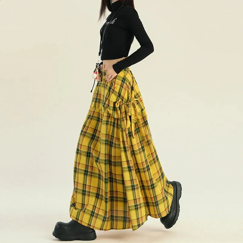Yellow Plaid Skirt 90s Aesthetic A line Y2K Korean Harajuku 2024