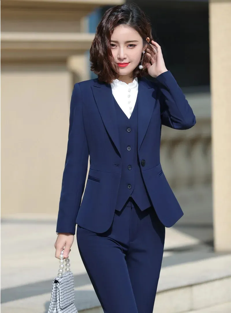 Tailleur Femme 2 Pièces Bureau - Veste Et Pantalon Slim Uni, Costume élégant Travail Formel - 2