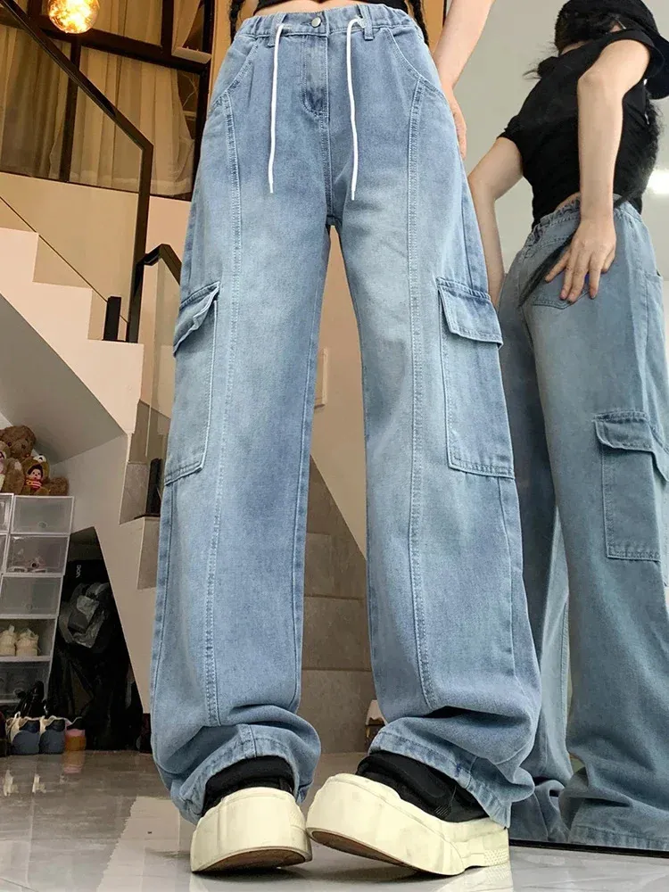 Casual Daily Pocket Lace Up Buttons Loose High Waist Speaker Bottoms Casual Daily Pocket Lace Up Buttons Loose High Waist Speaker Bottoms
