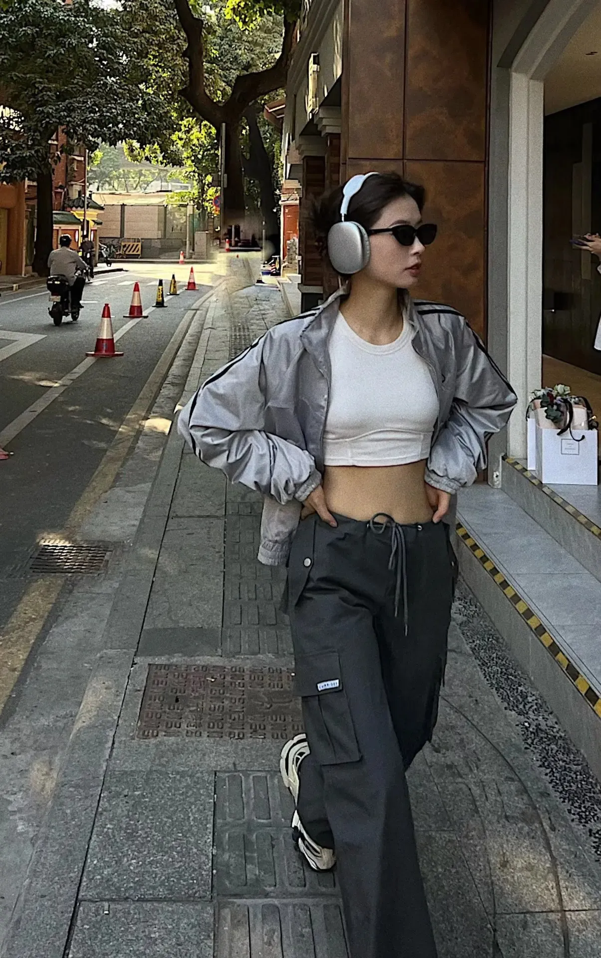 Silver Gray Vintage Korean Y2K Standing Collar Asymmetric Length