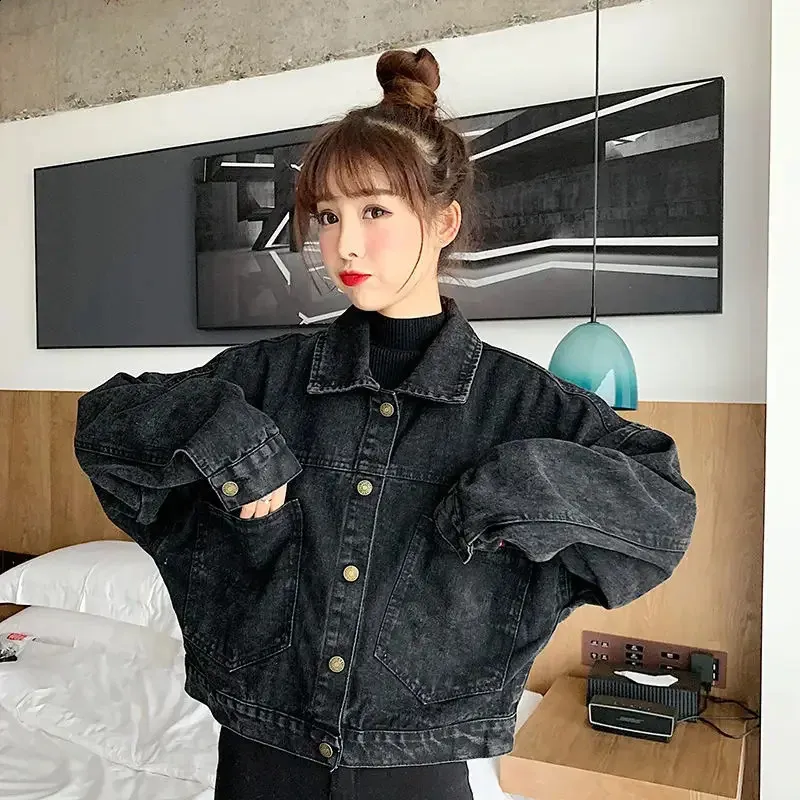 Womens Short Sleeve Denim Jacket Chic Cropped Blue From