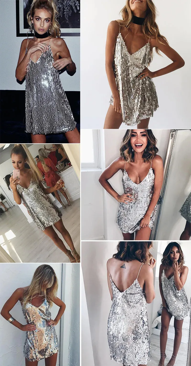 EDressU Sexy Silver Sequin Club Dress V Neck Cocktail... From Domainstore,  $31.93 | DHgate.Com