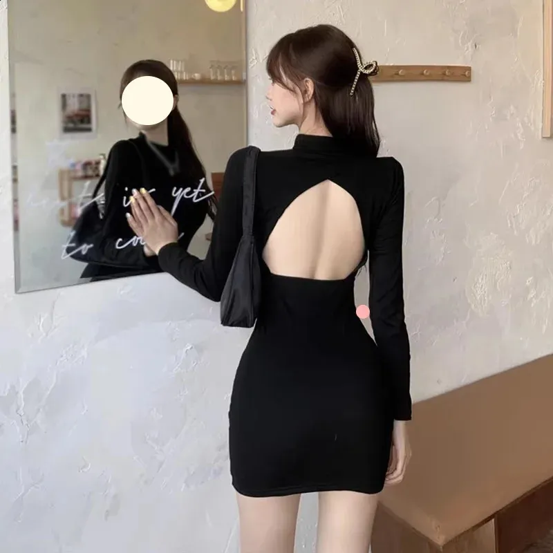 Womens Bodycon Dress Long Sleeve Floor-Length Pullover Chiffon Half High  Collar Hollow Out Backless Autumn from Dhgate Urban Sexy Dresses