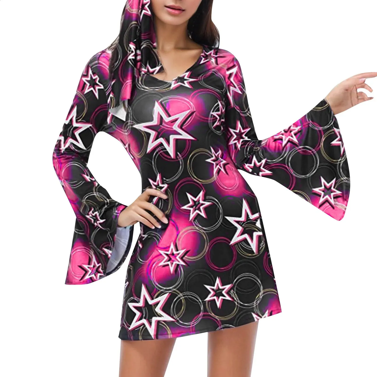 Halloween retro hippie dress 70s disco dance costume knit latex long  sleeved casual dress from Dhgate Theme Costume - price 51.94