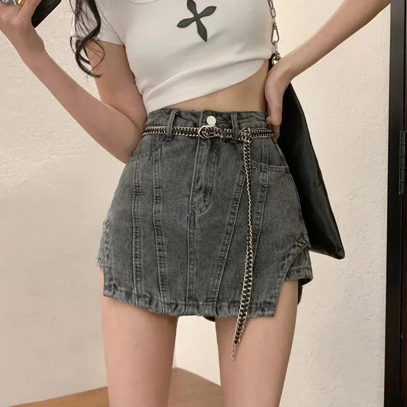 Y2K Street Fashion High Waist Irregular jeans and shorts