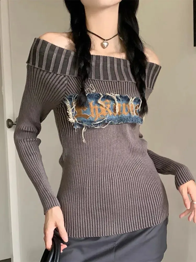 DHgate.com:Off Shoulder Knit Jumper: Y2K Grunge Sweater