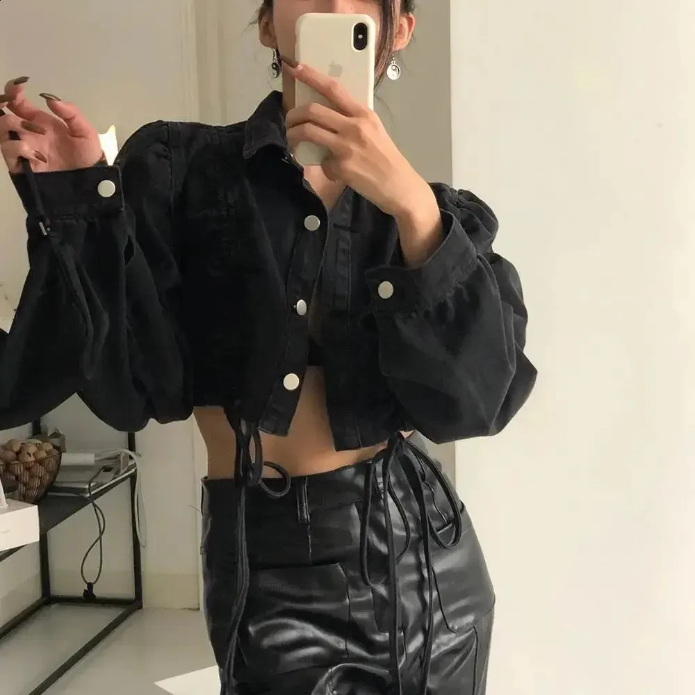 Vintage Gothic Style Cropped Denim denim jacket for Women