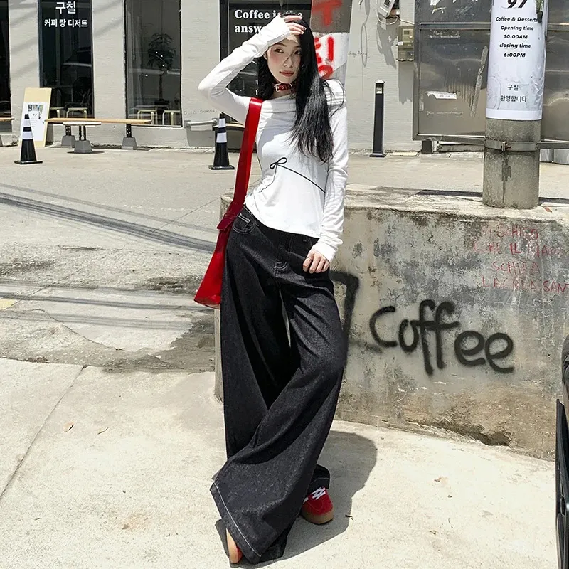 Vintage High Street Wide Leg wide leg denim jeans for Women