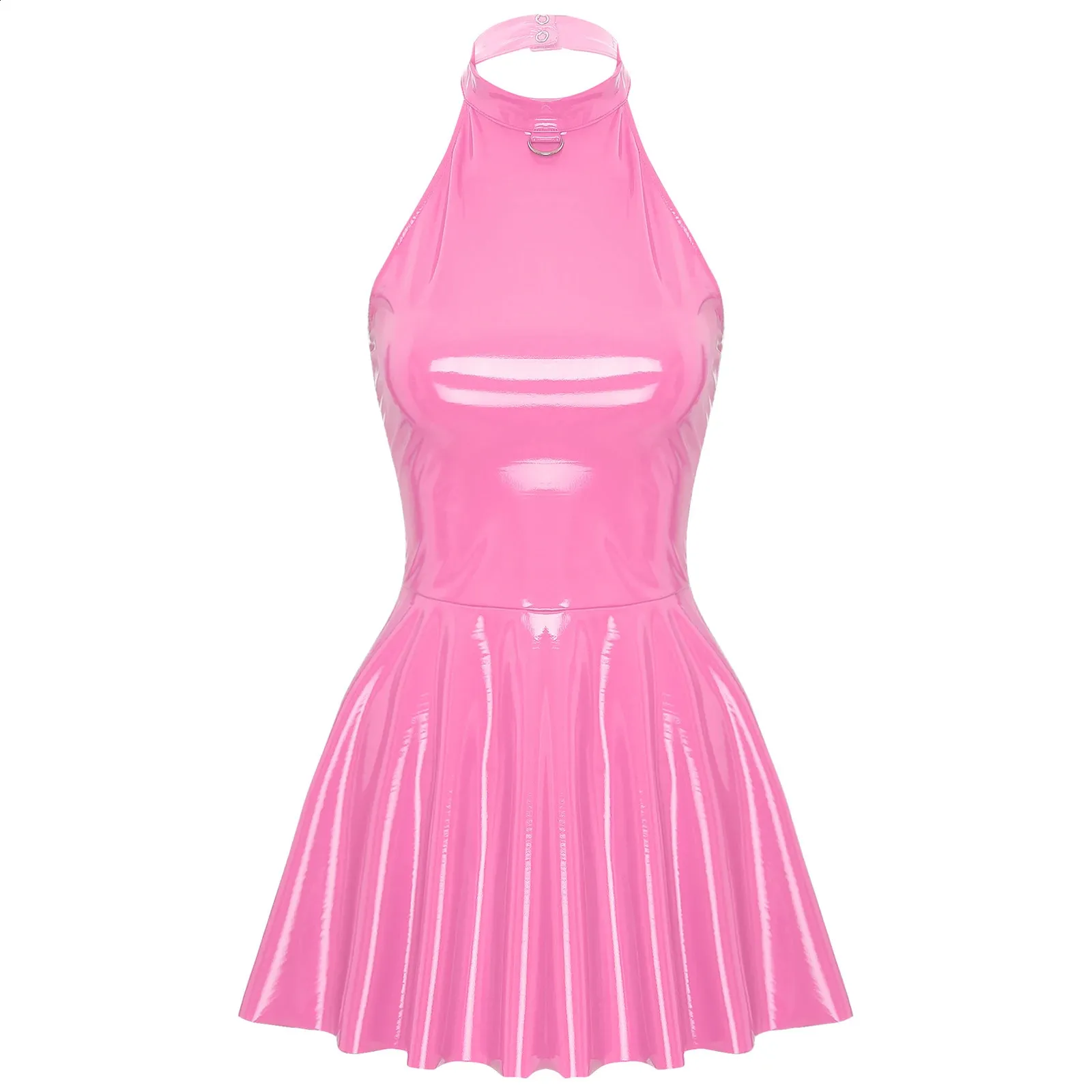 Patent Leather Strapless Mini Dress for Women - Smooth, Sleeveless, and Perfect for swing Skating and Club Uniforms (240824 WW)