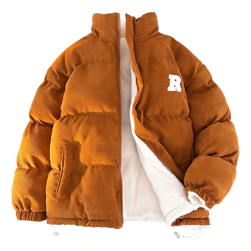 Corduroy Casual Winter Coat for Men Warm Fleece Denim Jacket with Lapel