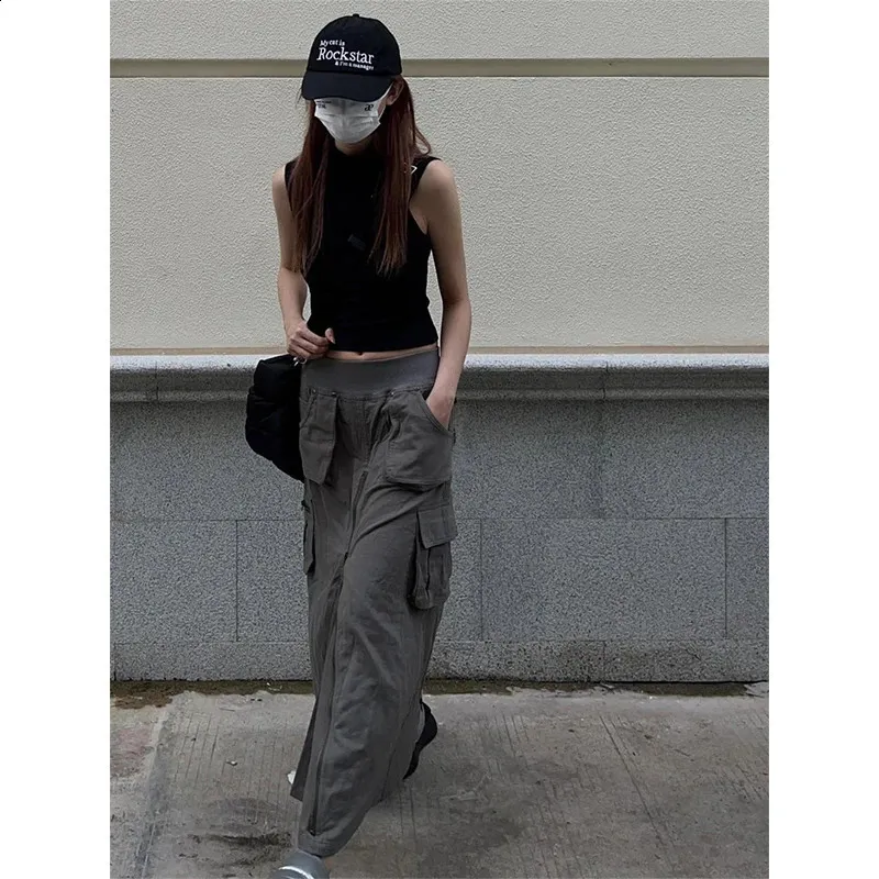 【Gimmetheyoung】G_CARGO POCKET MAXI_SKIRT Pocket Maxi Skirt High Waist A Line Mini Skirt With Pockets