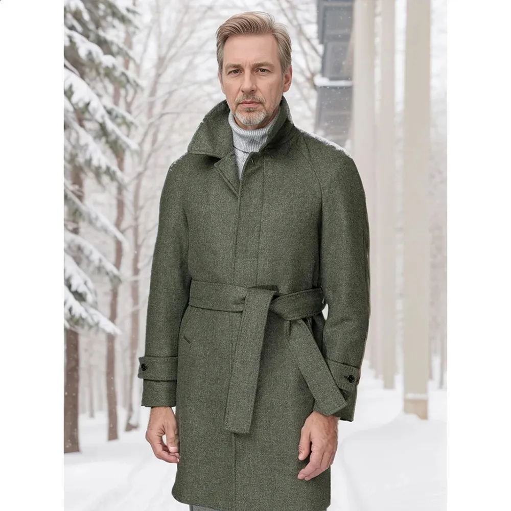 Mens Wool Mac Coat Autumn Winter Mid Length Raglan Sleeve Overcoat