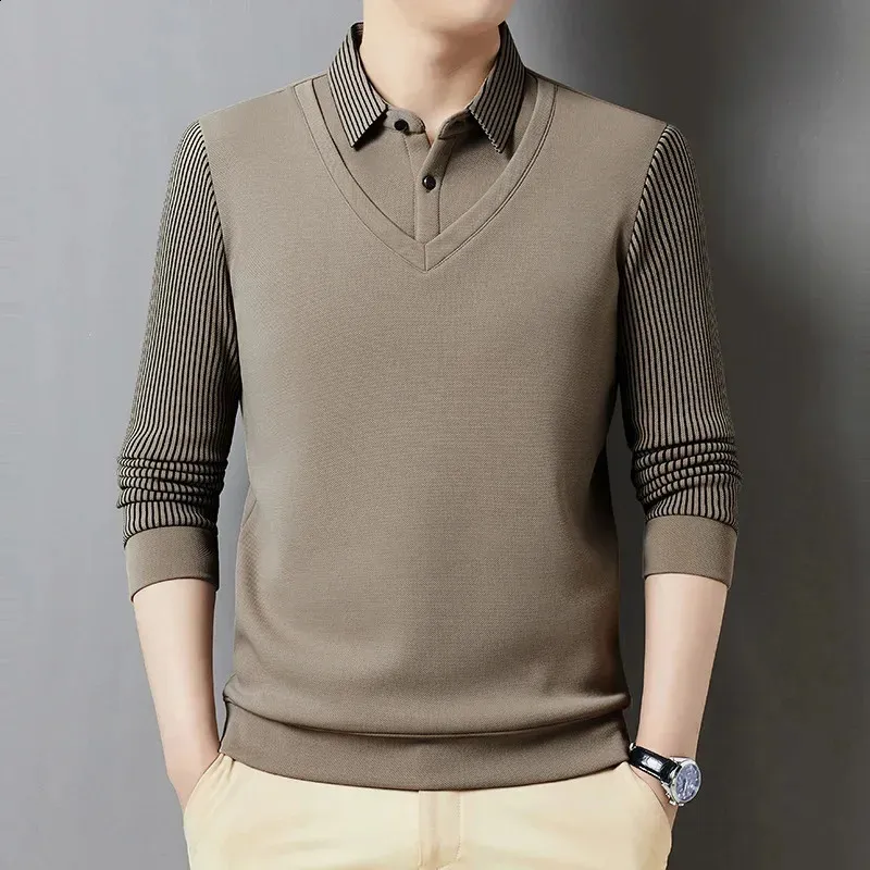 Camisa De Punto De Hombre, Juego De Manga Larga De Cuello De