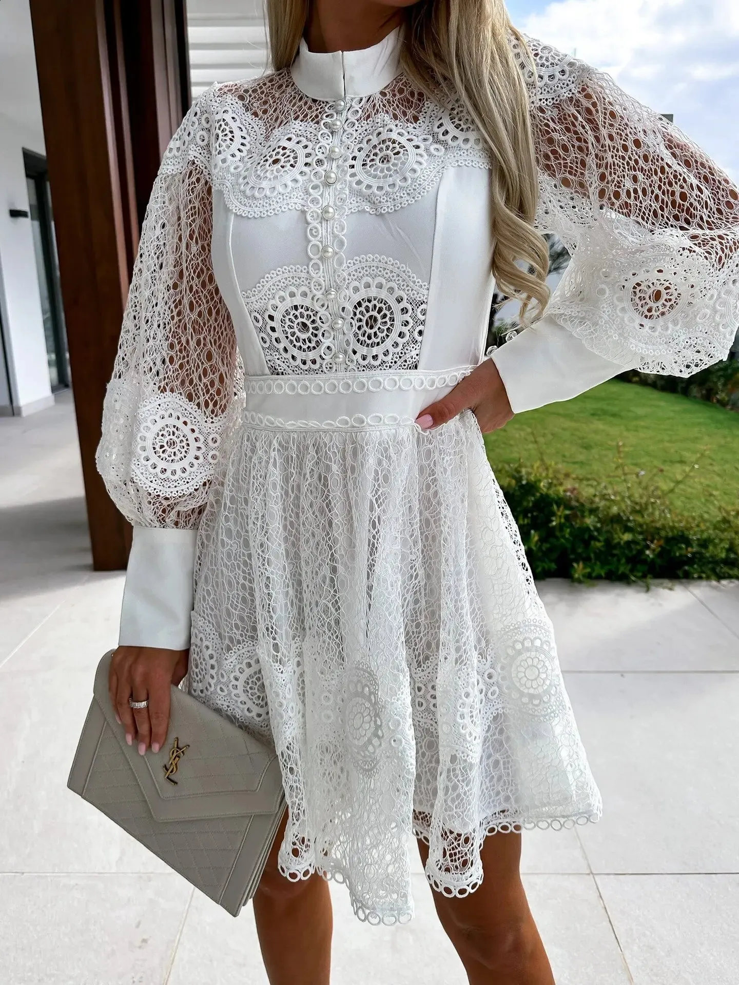 Long Sleeve White Lace Floor-Length Dress for Women Polyester Fabric from  Dhgate Basic & Casual Dresses - price 69.6