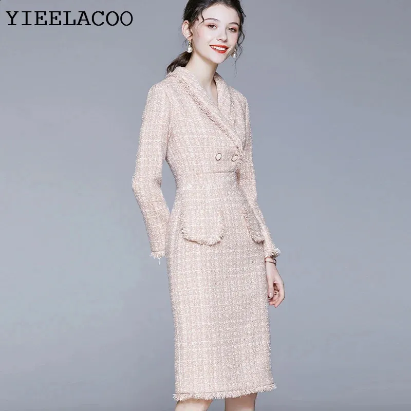 beige tweed dress set Mac Duggal - Beige 3/4 Sleeve Beaded Trim Patch Pocket Tweed Midi Dress main image 1