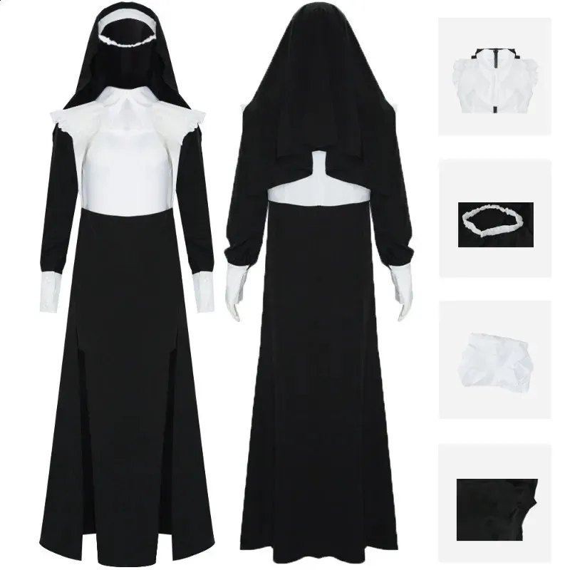 Black Nun Set for Women - Perfect for Halloween, Halloween Parties, Roleplaying and Christmas - Adult Black Slit Dress 240823