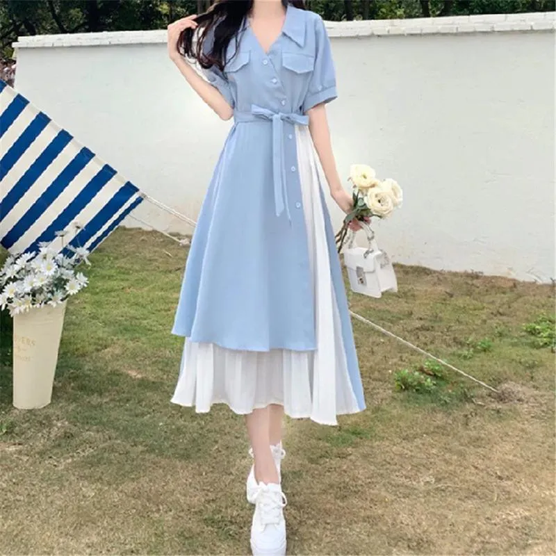 Casual Dresses Spring Autumn V Neck Long Dress Korean Fashion Robe Summer Women 2024 Female Clothing Elegant Gowns Basic