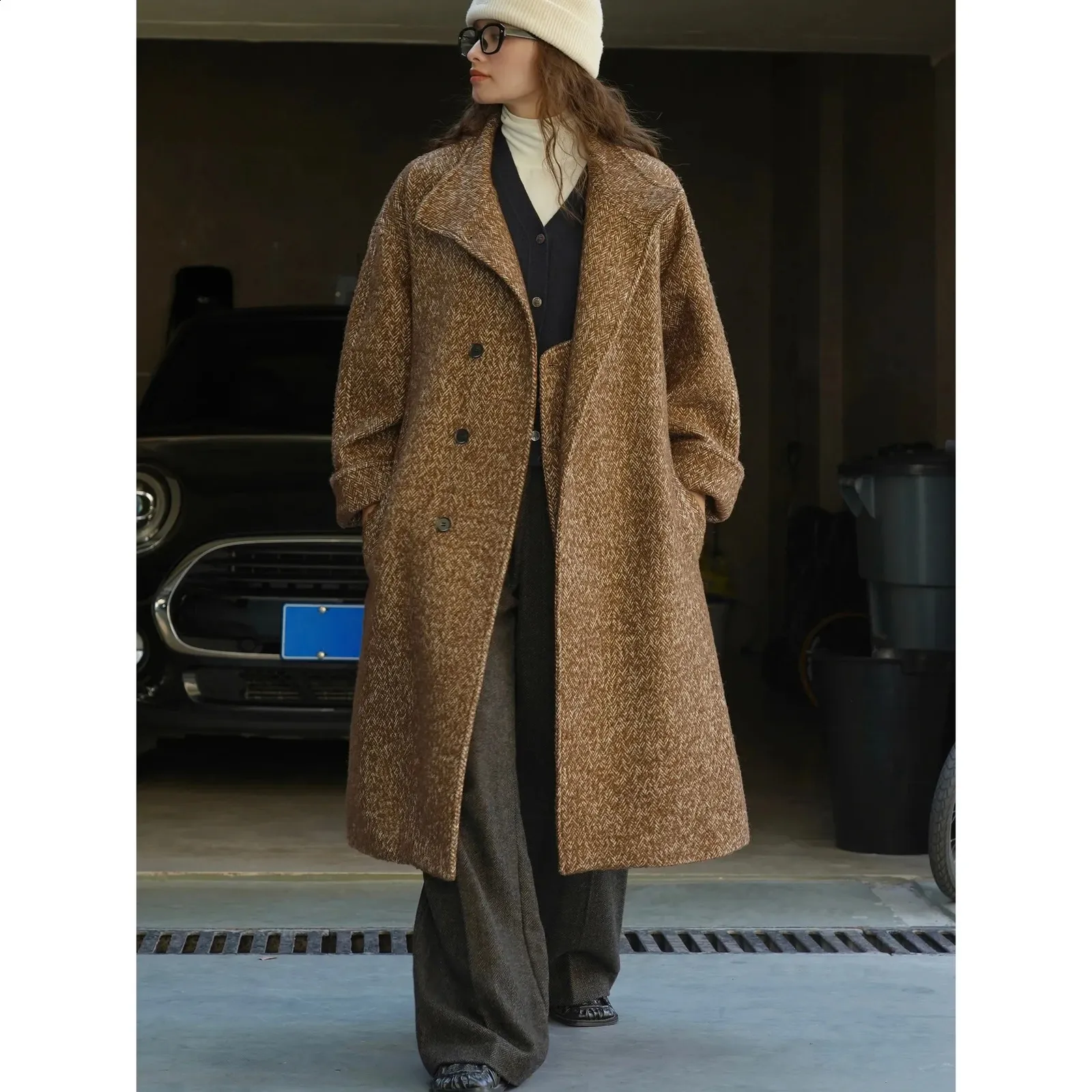 Lufou Korean Winter Wool Coat Loose Fit Thickened Acetate Jacket 
