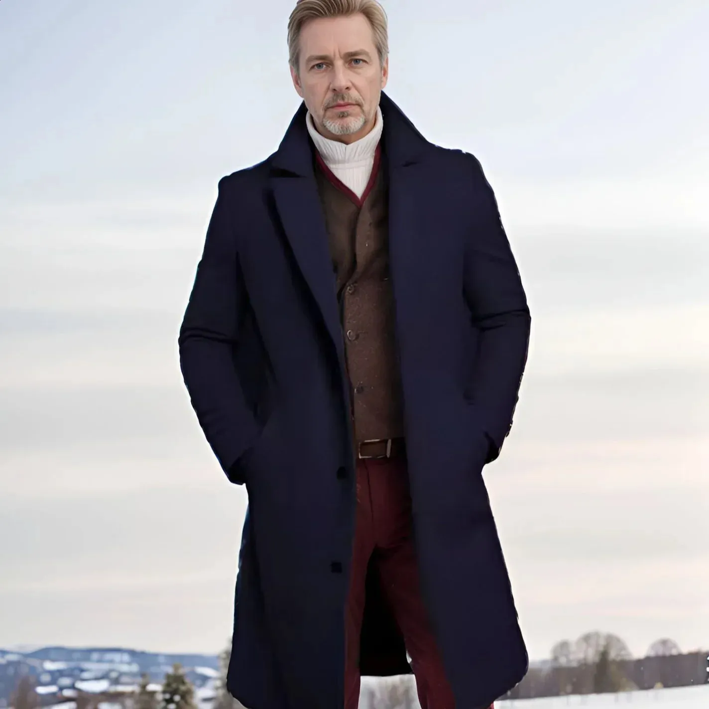 Premium Men's Single Breasted Wool Coat: Warm & Stylish Autumn